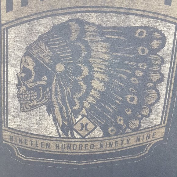 HURLEY Graphic Tee Shirt Large US L Blue Skull Indigenous Headdress Est 1999 - Picture 7 of 11